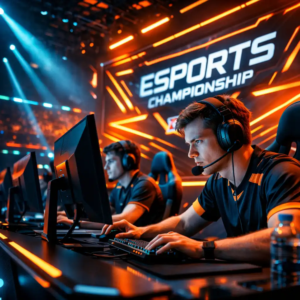 Scena turniejowa esportu z intensywną oprawą świetlną i publicznością